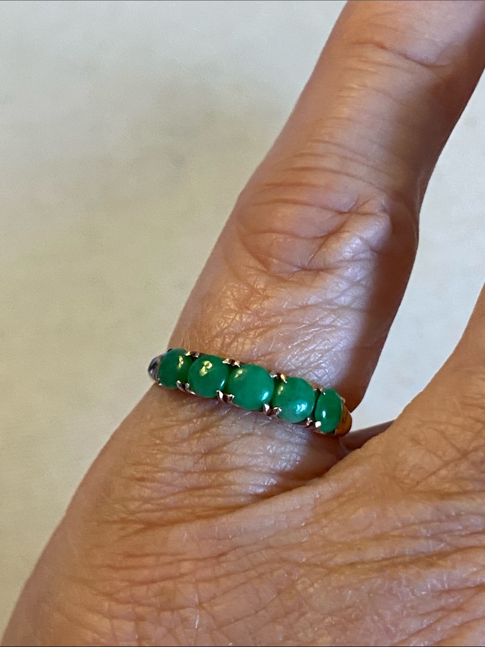 Vintage 14K Rose Gold Green Jade Cabochon Five-Stone Ring Size 6
